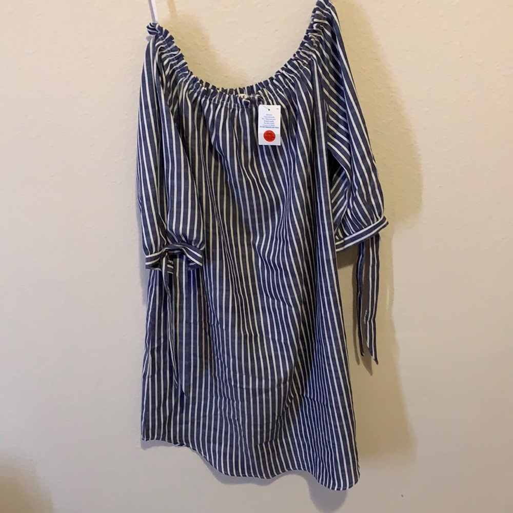 Off the shoulder, striped, knee-length dress